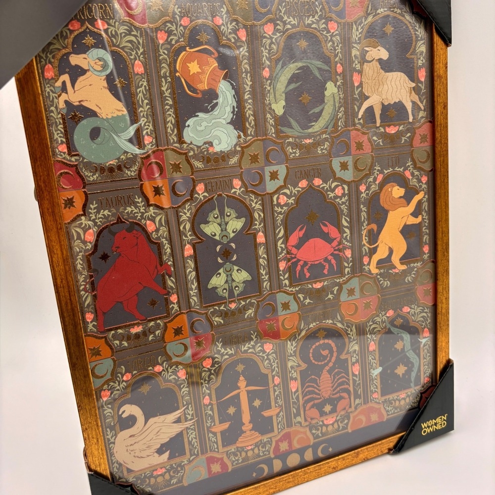 Sapna Shah Zodiac Celestial Framed Wall Art Gold Foil Astrology Signs Decor